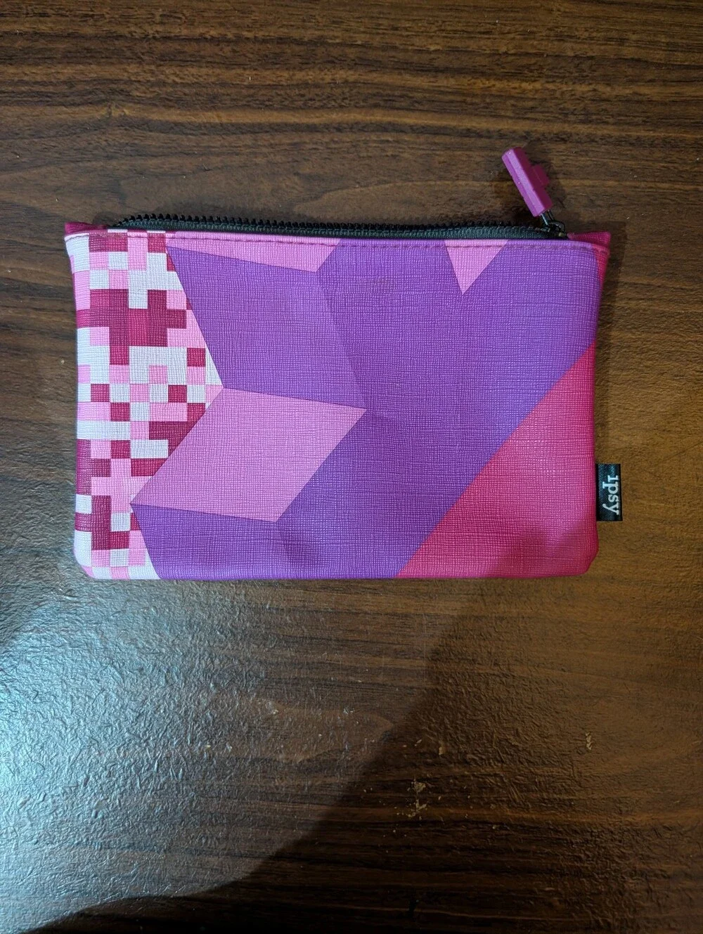 Ipsy Pink Geometric Cosmetic Bag Zipper Pouch.  Limited Edition.